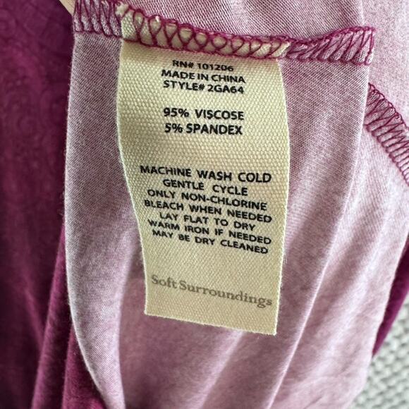 Soft Surroundings Dress Women M Burgundy Jersey Stretch A-Line 3/4 Sleeve V-Neck - Picture 12 of 12